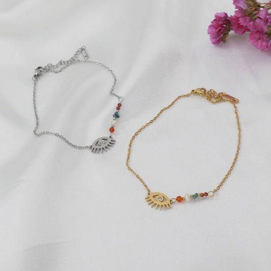Αλυσίδα ποδιού με χάντρες και ματάκι Mar and Mar Eye Anklet από ανοξείδωτο ατσάλι