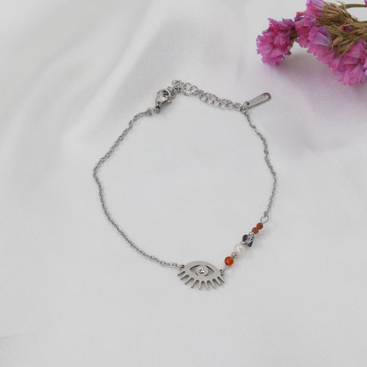 Αλυσίδα ποδιού με χάντρες και ματάκι Mar and Mar Eye Anklet από ανοξείδωτο ατσάλι