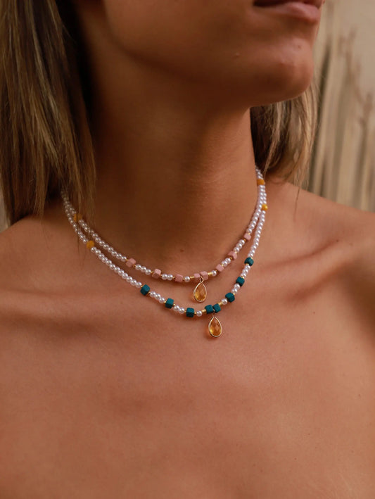 Κολιέ choker με πέρλα χάντρες και πέτρες ζιργκόν Mar and Mar Eldisa από ανοξείδωτο ατσάλι