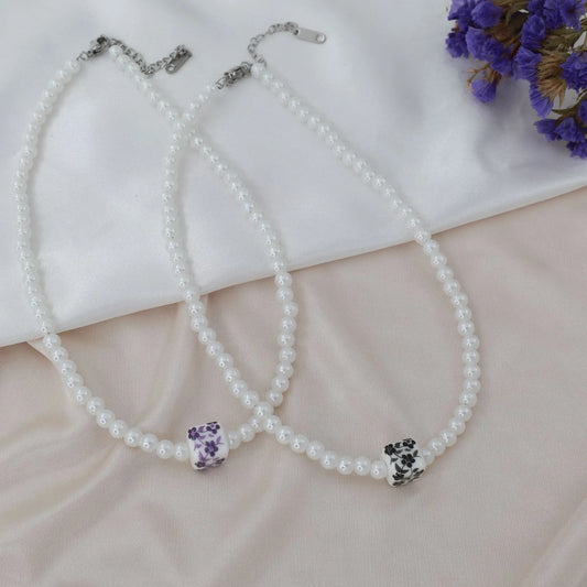 Κολιέ choker χειροποίητο με πέρλες Mar and Mar Pearly Levander από ανοξείδωτο ατσάλι