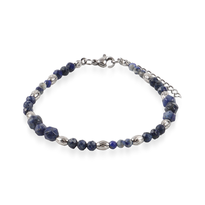 Ανδρικό χειροποίητο βραχιόλι Mar and Mar Aldon με φυσικές ορυκτές πέτρες Λάπις Λάζουλι, Χαολίτη, Αιματίτη και Ανοξείδωτο Ατσάλι