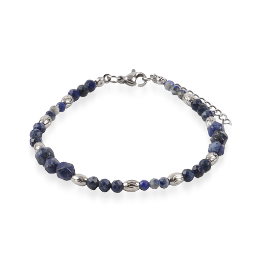 Ανδρικό χειροποίητο βραχιόλι Mar and Mar Aldon με φυσικές ορυκτές πέτρες Λάπις Λάζουλι, Χαολίτη, Αιματίτη και Ανοξείδωτο Ατσάλι