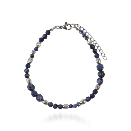 Ανδρικό χειροποίητο βραχιόλι Mar and Mar Aldon με φυσικές ορυκτές πέτρες Λάπις Λάζουλι, Χαολίτη, Αιματίτη και Ανοξείδωτο Ατσάλι