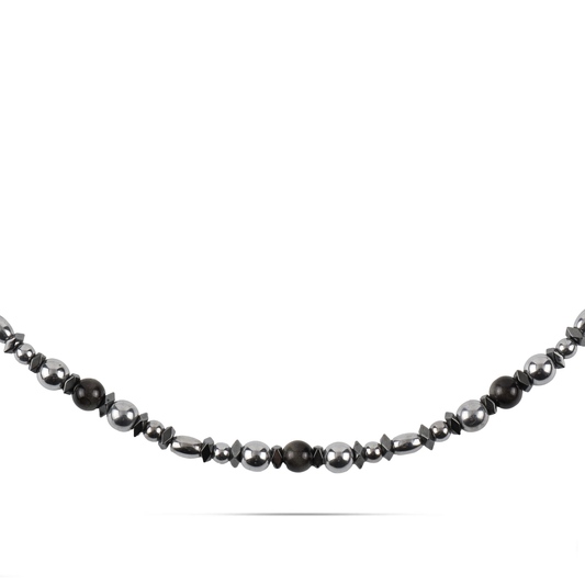 Ανδρικό χειροποίητο κολιέ Mar and Mar Drewton με φυσικές ορυκτές πέτρες Μάτι Γάτας και Αιματίτη