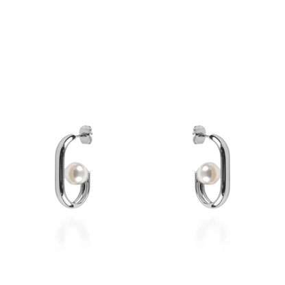 Σκουλαρίκια κρίκοι με πέρλα Mar and Mar Amber Silver από ανοξείδωτο ατσάλι