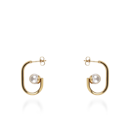 Σκουλαρίκια κρίκοι με πέρλα Mar and Mar Amber από ανοξείδωτο ατσάλι