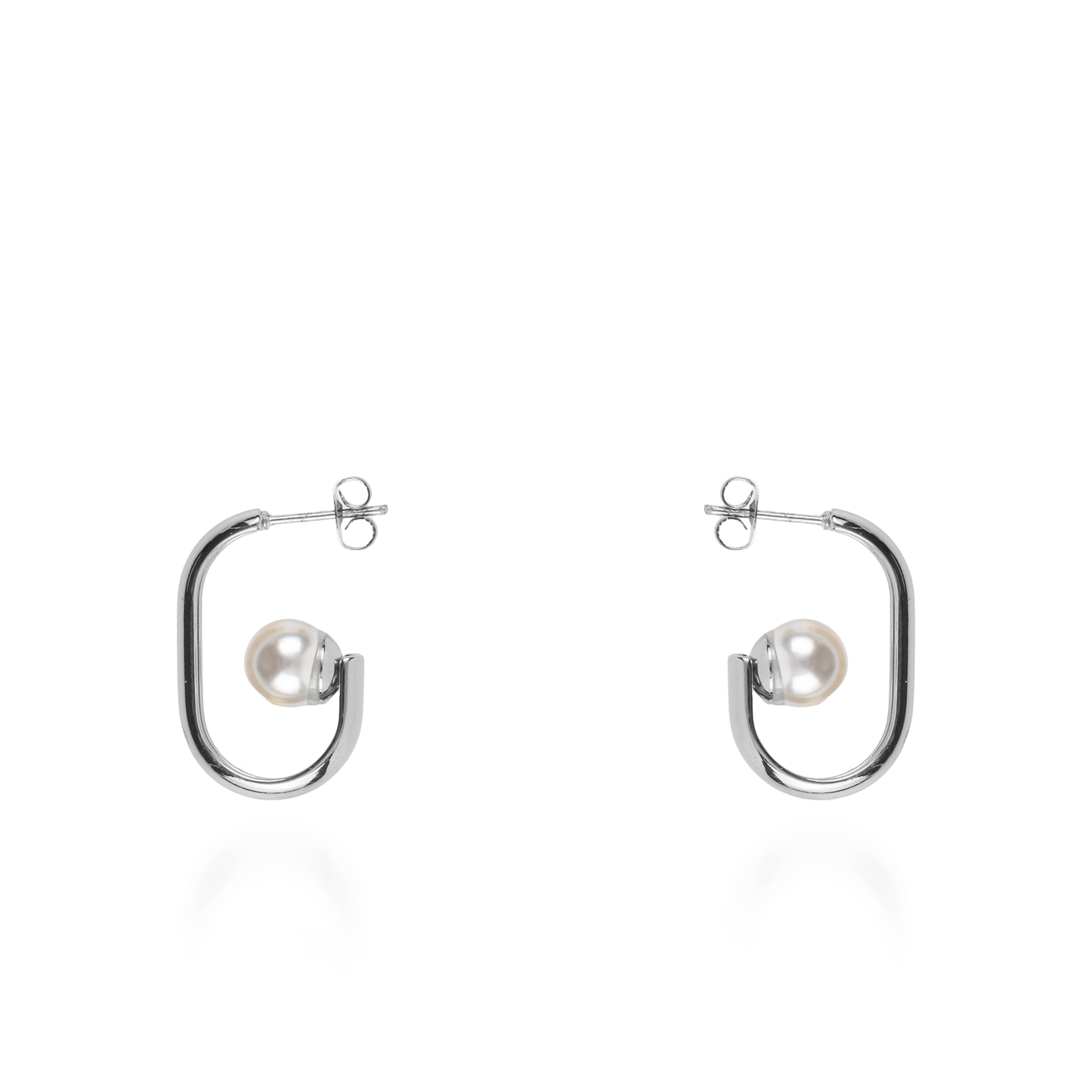 Σκουλαρίκια κρίκοι με πέρλα Mar and Mar Amber Silver από ανοξείδωτο ατσάλι