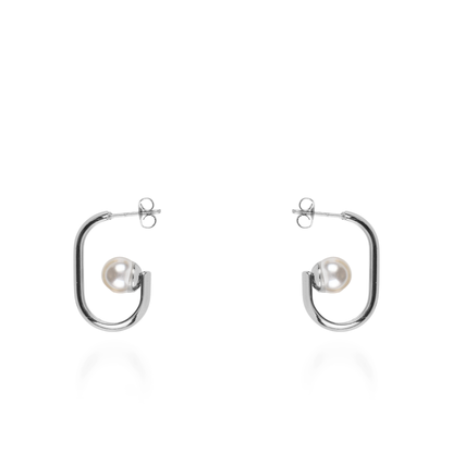 Σκουλαρίκια κρίκοι με πέρλα Mar and Mar Amber Silver από ανοξείδωτο ατσάλι