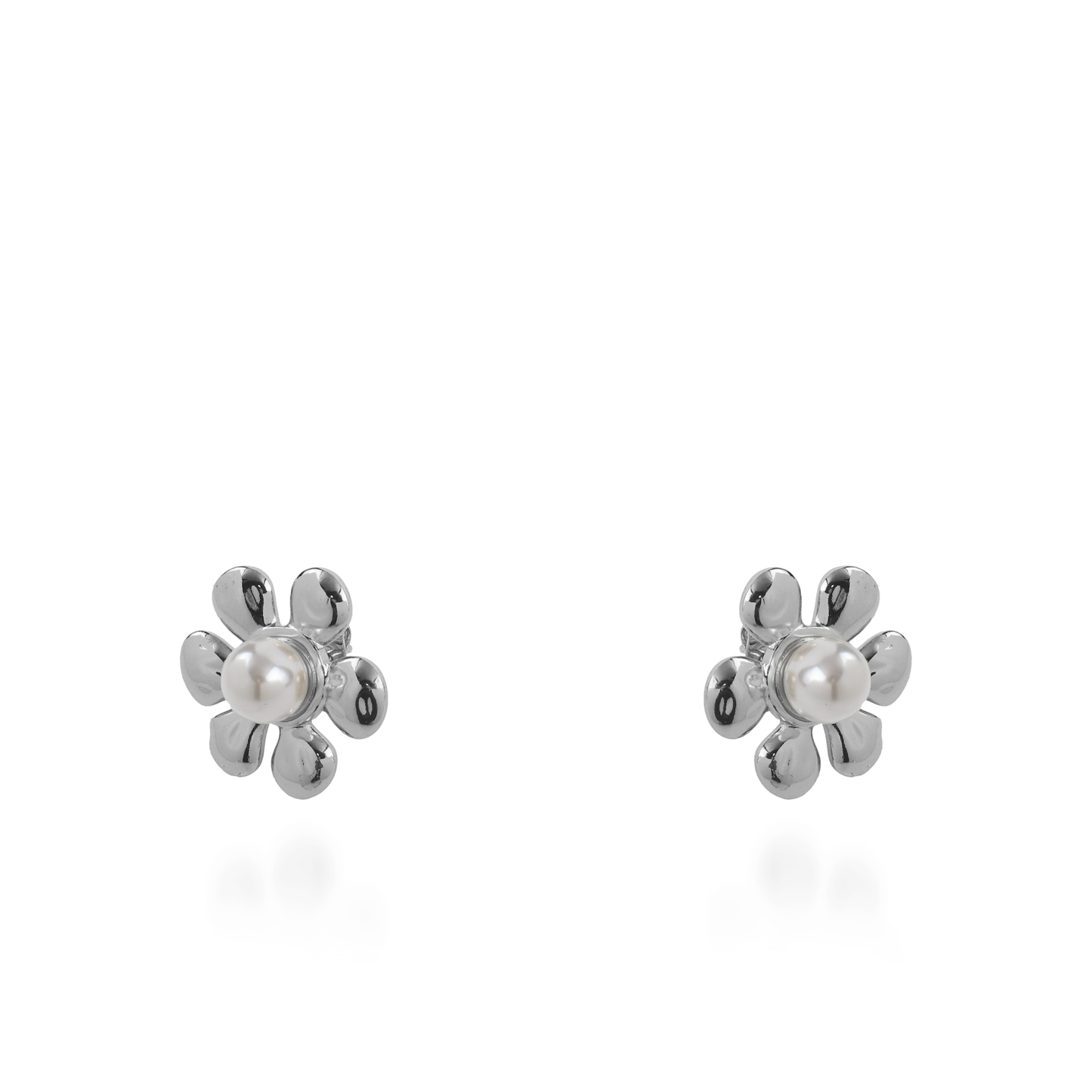 Σκουλαρίκια καρφωτά λουλούδια με πέρλα Mar and Mar Bellisa Silver από ανοξείδωτο ατσάλι