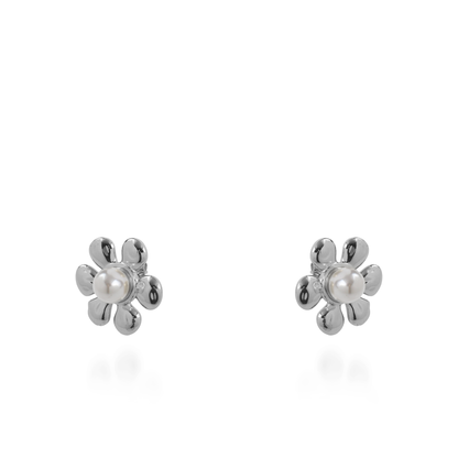 Σκουλαρίκια καρφωτά λουλούδια με πέρλα Mar and Mar Bellisa Silver από ανοξείδωτο ατσάλι