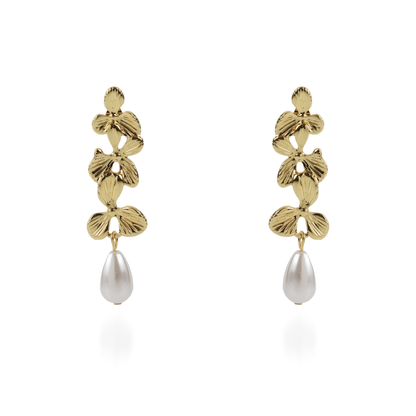 Σκουλαρίκια κρεμαστά λουλούδια με πέρλα Mar and Mar Mireille από ανοξείδωτο ατσάλι