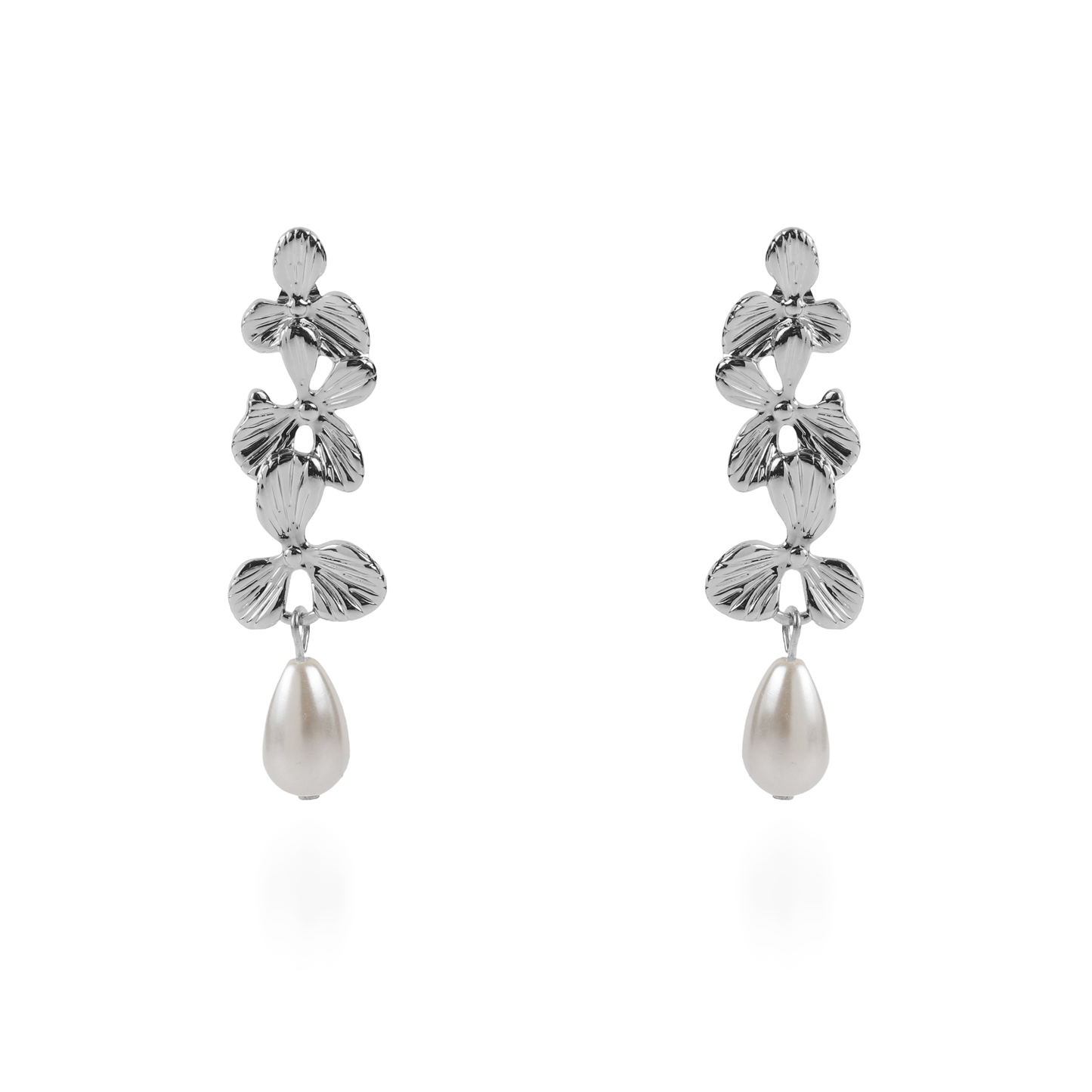 Σκουλαρίκια κρεμαστά λουλούδια με πέρλα Mar and Mar Mireille Silver από ανοξείδωτο ατσάλι