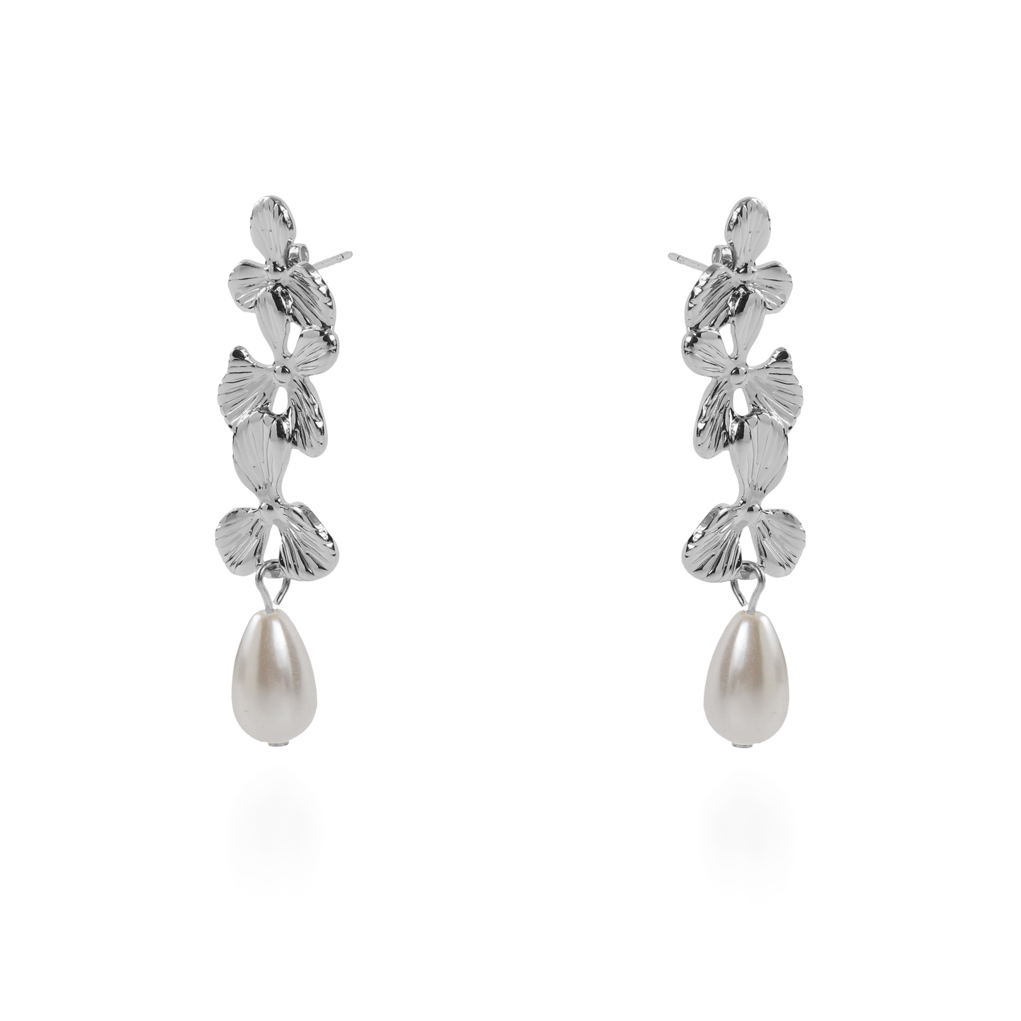 Σκουλαρίκια κρεμαστά λουλούδια με πέρλα Mar and Mar Mireille Silver από ανοξείδωτο ατσάλι