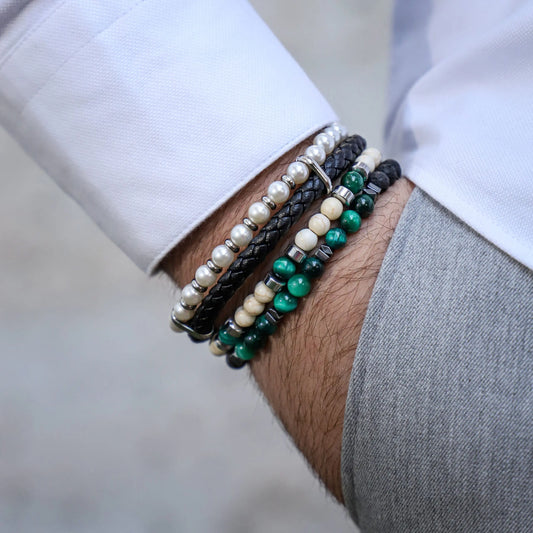Ανδρικό βραχιόλι με πέρλες Mar and Mar Pearl Rope από ανοξείδωτο ατσάλι