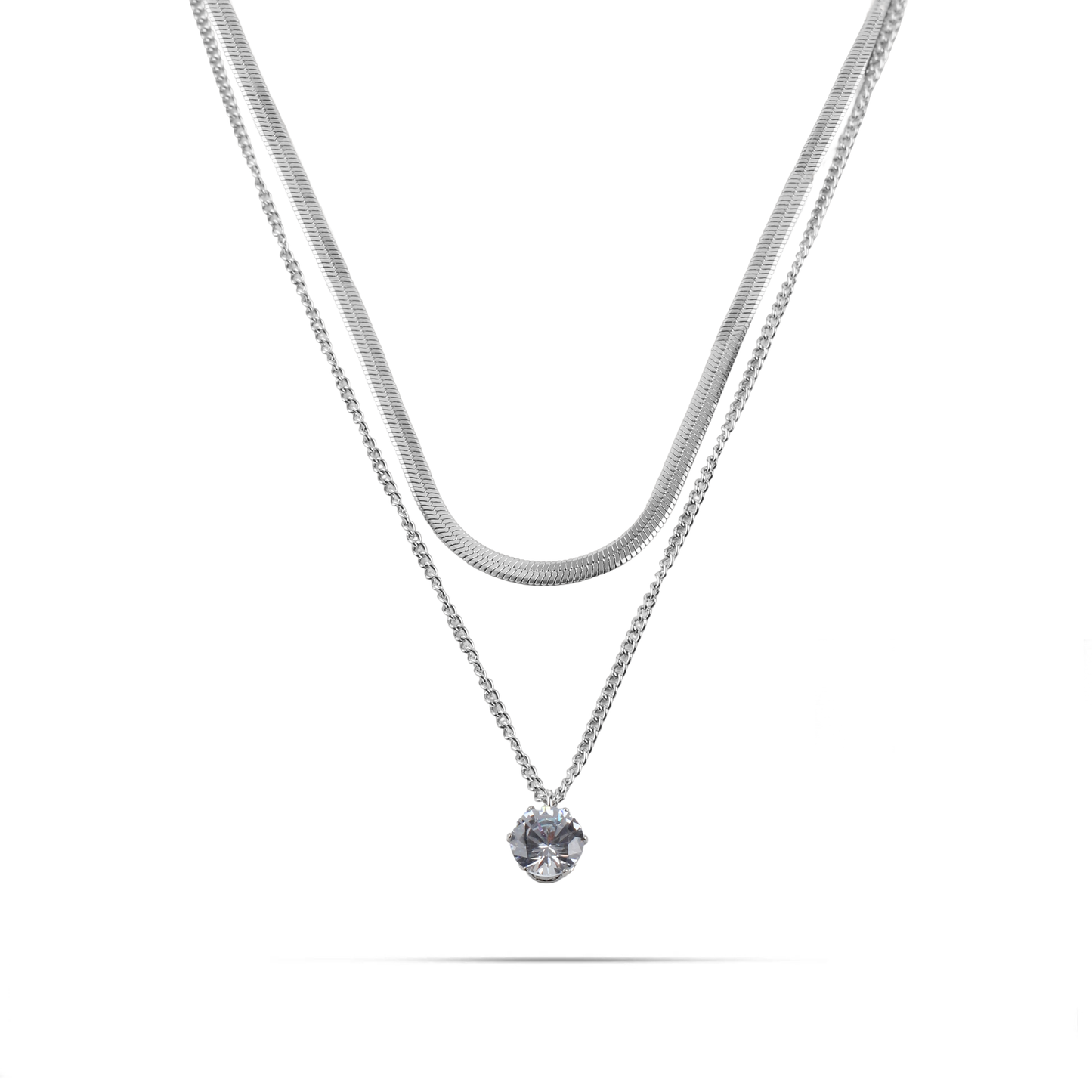 Κολιέ διπλή αλυσίδα λαιμού με πέτρα ζιργκόν Mar and Mar Colette από ανοξείδωτο ατσάλι