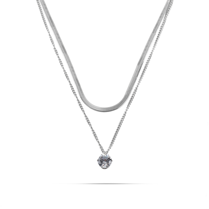 Κολιέ διπλή αλυσίδα λαιμού με πέτρα ζιργκόν Mar and Mar Colette από ανοξείδωτο ατσάλι