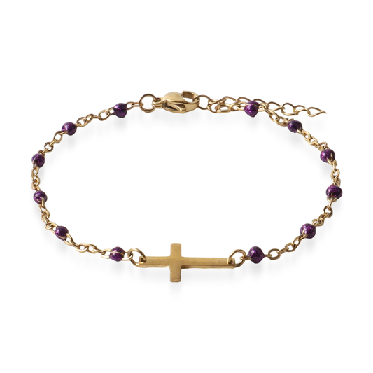 Βραχιόλι σταυρός με χάντρες Mar and Mar Cross Beads (Purple) από ανοξείδωτο ατσάλι