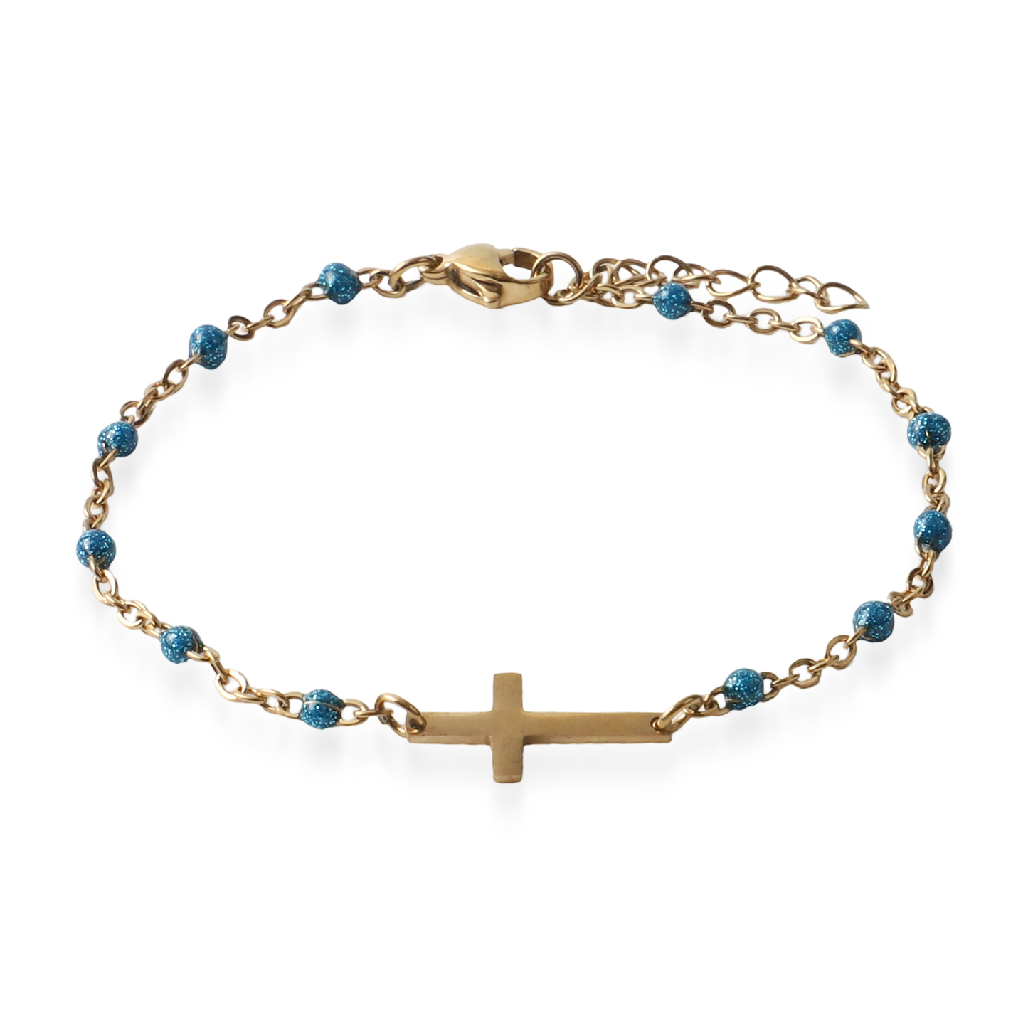Βραχιόλι σταυρός με χάντρες Mar and Mar Cross Beads (Blue) από ανοξείδωτο ατσάλι