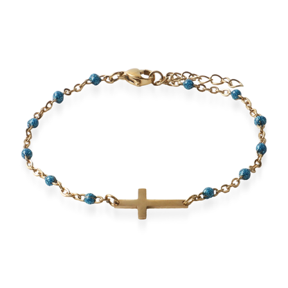 Βραχιόλι σταυρός με χάντρες Mar and Mar Cross Beads (Blue) από ανοξείδωτο ατσάλι