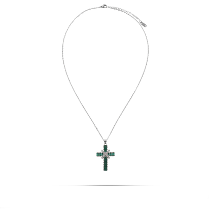 Κολιέ σταυρός με πέτρες ζιργκόν Mar and Mar Faith Cross Silver (Green) από ανοξείδωτο ατσάλι