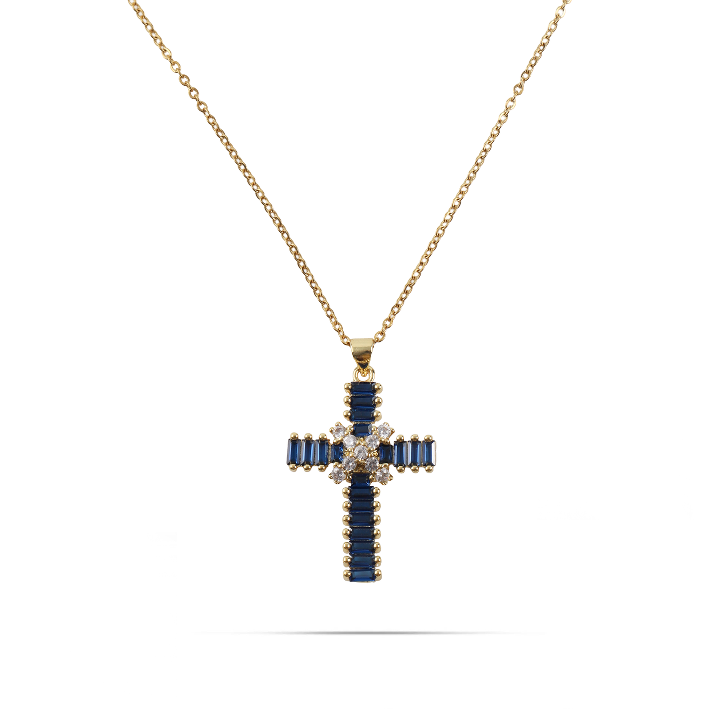 Κολιέ σταυρός με πέτρες ζιργκόν Mar and Mar Faith Cross (Blue) από ανοξείδωτο ατσάλι