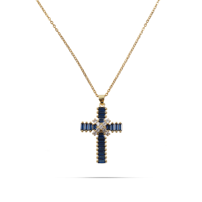 Κολιέ σταυρός με πέτρες ζιργκόν Mar and Mar Faith Cross (Blue) από ανοξείδωτο ατσάλι
