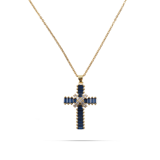 Κολιέ σταυρός με πέτρες ζιργκόν Mar and Mar Faith Cross (Blue) από ανοξείδωτο ατσάλι