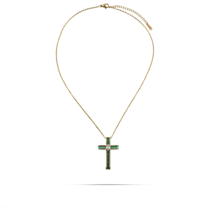 Κολιέ σταυρός με πέτρες ζιργκόν Mar and Mar Nefeli Cross (Green) από ανοξείδωτο ατσάλι