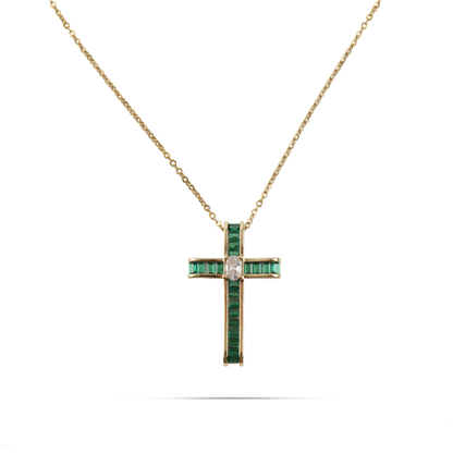 Κολιέ σταυρός με πέτρες ζιργκόν Mar and Mar Nefeli Cross (Green) από ανοξείδωτο ατσάλι