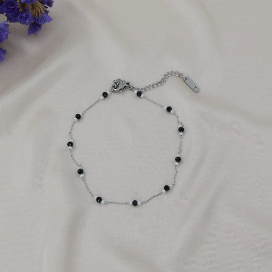 Αλυσίδα ποδιού με χάντρες Mar and Mar Fellia Silver (Black) από ανοξείδωτο ατσάλι