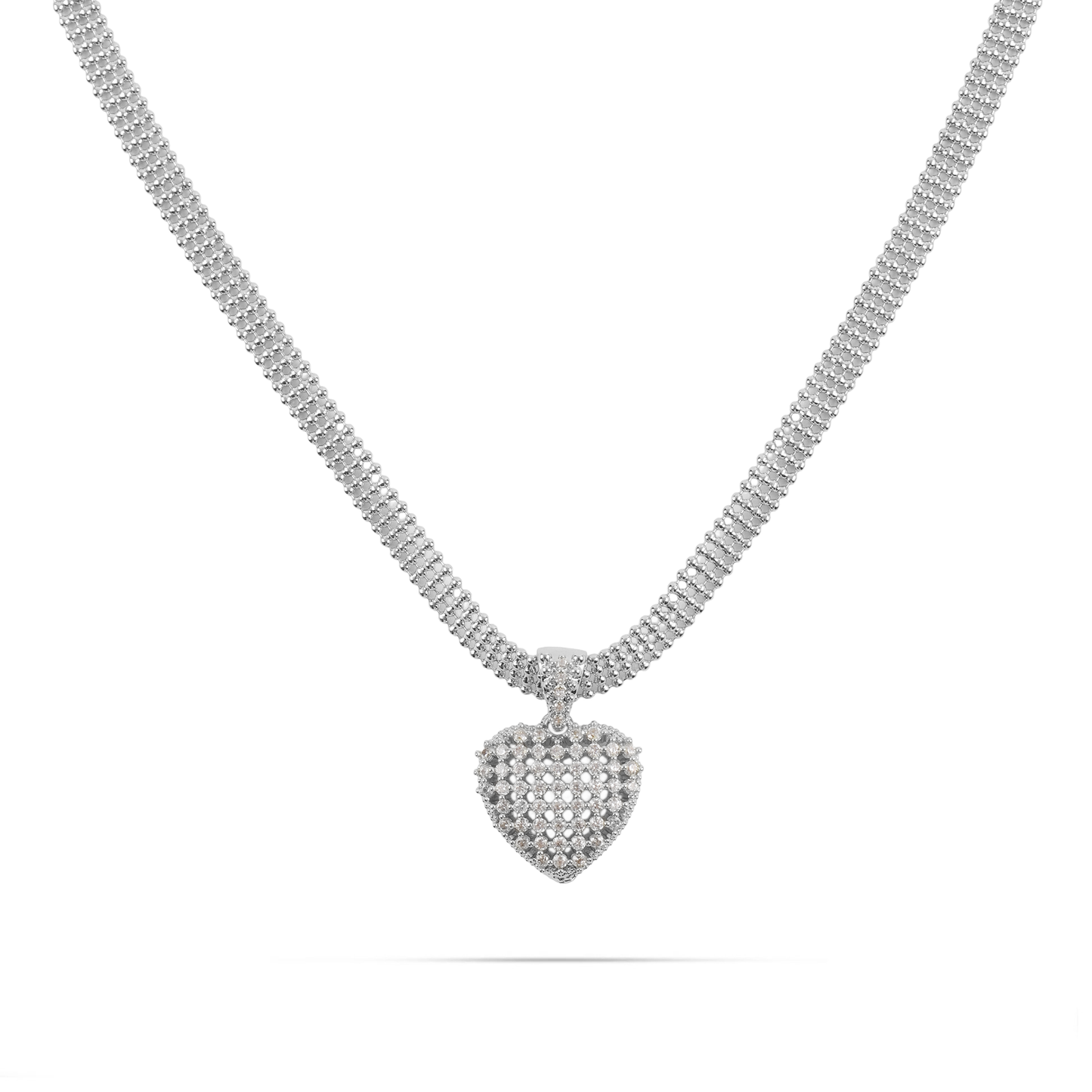 Κολιέ καρδιά με πέτρες ζιργκόν Mar and Mar Amarelia (Silver) από ανοξείδωτο ατσάλι