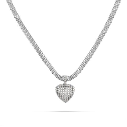 Κολιέ καρδιά με πέτρες ζιργκόν Mar and Mar Amarelia (Silver) από ανοξείδωτο ατσάλι