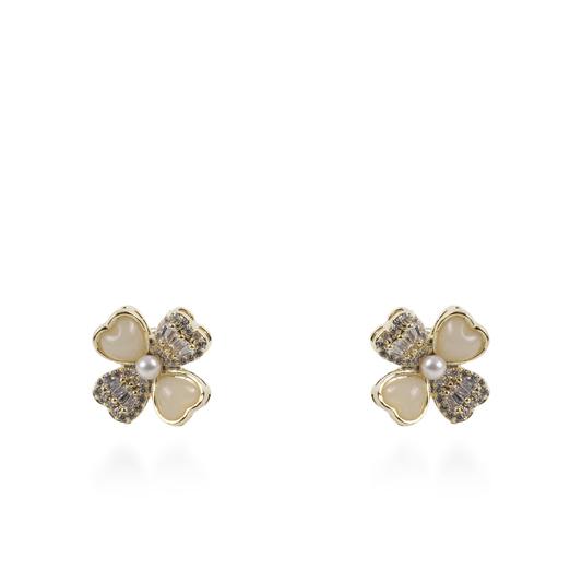 Σκουλαρίκια καρφωτά λουλούδια με ζιργκόν και πέρλες Mar and Mar Loire