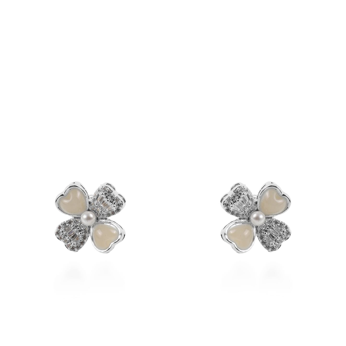 Σκουλαρίκια καρφωτά λουλούδια με ζιργκόν και πέρλες Mar and Mar Loire (Silver)