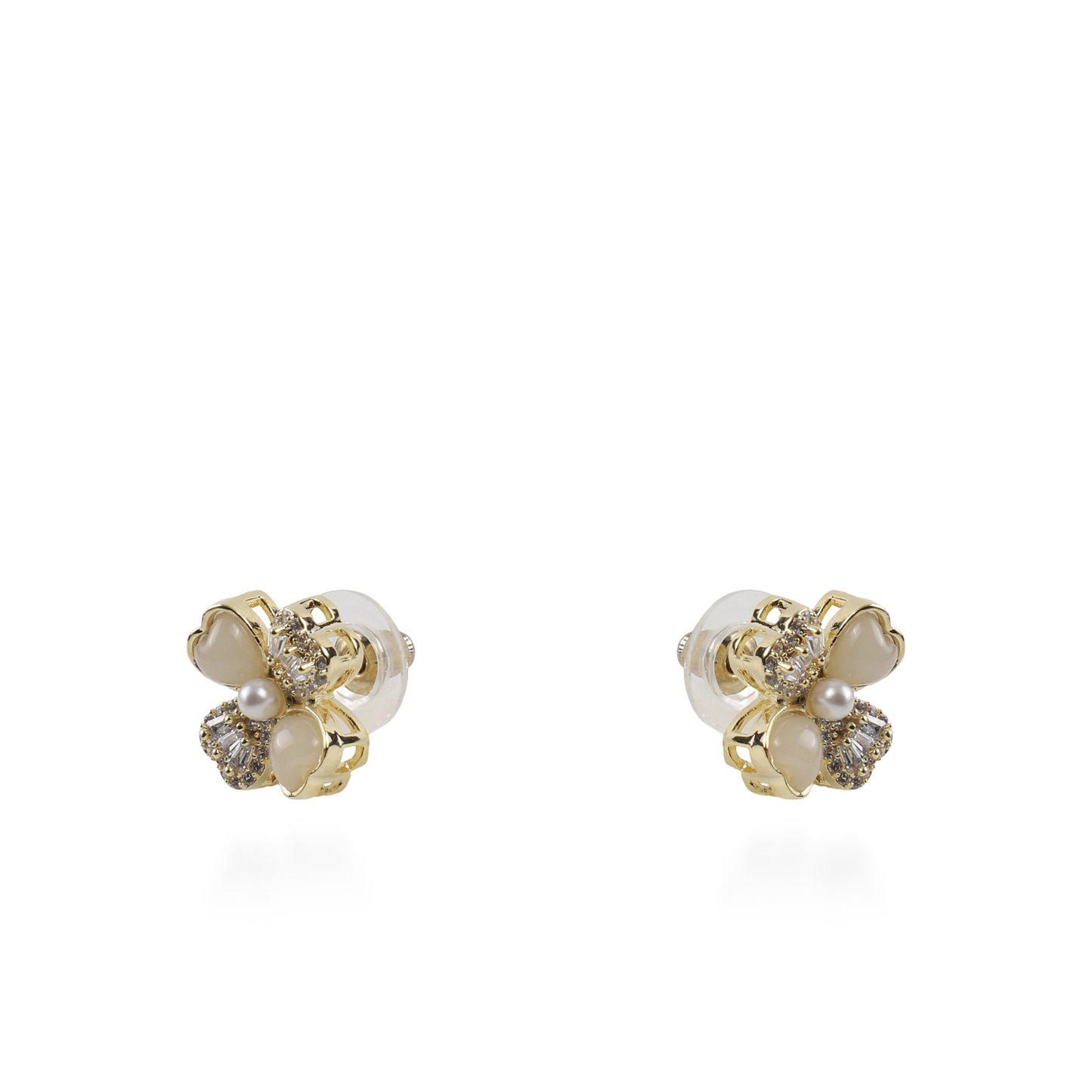 Σκουλαρίκια καρφωτά λουλούδια με ζιργκόν και πέρλες Mar and Mar Loire