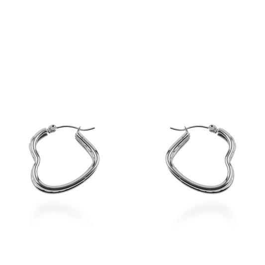 Σκουλαρίκια κρίκοι καρδιές Mar and Mar Amora (Silver) από ανοξείδωτο ατσάλι