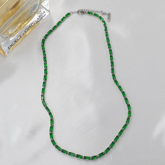 Κολιέ με πέτρες ζιργκόν Mar and Mar Liliana (Green) Silver από ανοξείδωτο ατσάλι