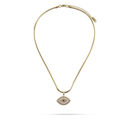 Κολιέ με μάτι φίλντισι και ζιργκόν Mar and Mar Lyra Eye από ανοξείδωτο ατσάλι