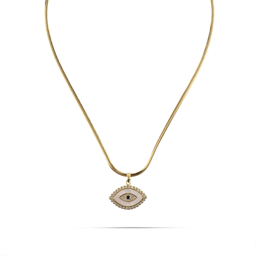 Κολιέ με μάτι φίλντισι και ζιργκόν Mar and Mar Lyra Eye από ανοξείδωτο ατσάλι