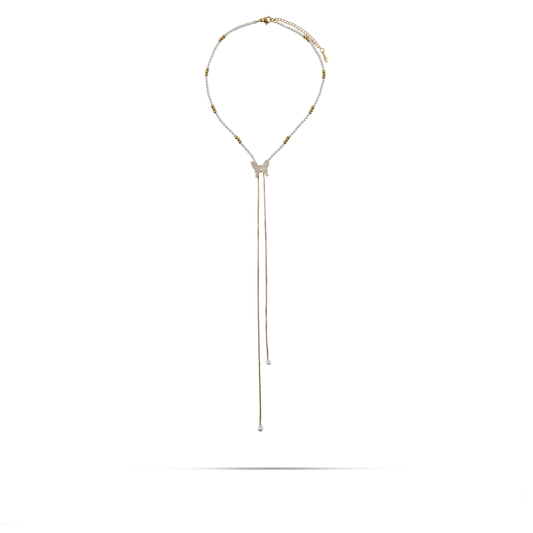 Κολιέ με πέρλες και πεταλούδα Mar and Mar Papillon Tie από ανοξείδωτο ατσάλι