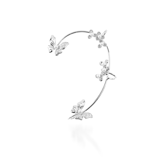 Σκουλαρίκια Cuff με πεταλούδες Mar and Mar Butterfly Pearl Silver