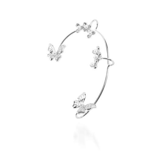 Σκουλαρίκια Cuff με πεταλούδες Mar and Mar Butterfly Pearl Silver