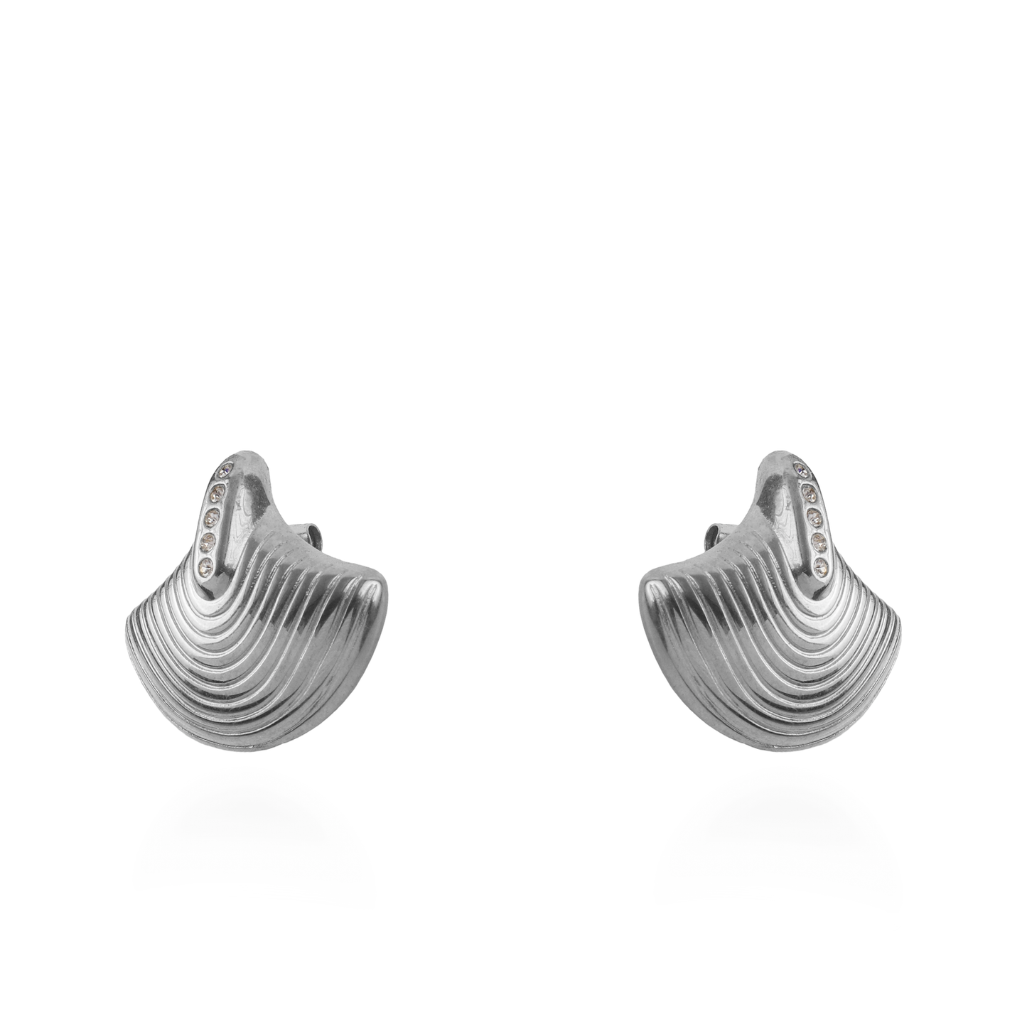 Σκουλαρίκια καρφωτά με ζιργκόν Mar and Mar Ginkgo (Silver) από ανοξείδωτο ατσάλι