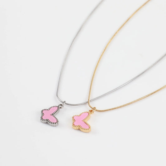 Παιδικό κολιέ με πεταλούδα Mar and Mar Pink Butterfly Kids από ανοξείδωτο ατσάλι