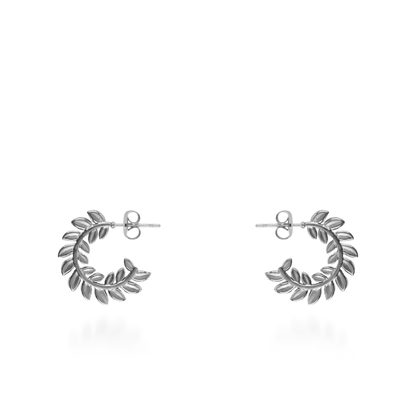 Σκουλαρίκια κρίκοι Mar and Mar Leaves (Silver) από ανοξείδωτο ατσάλι