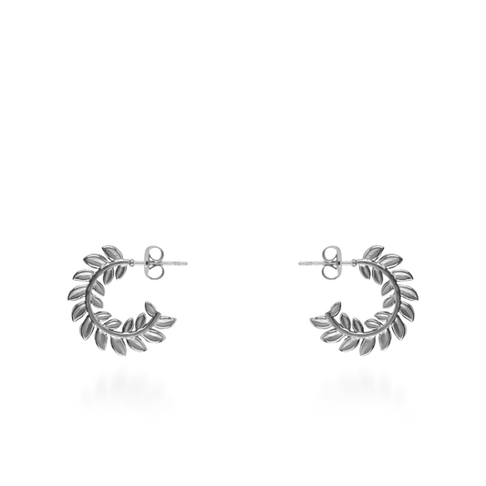 Σκουλαρίκια κρίκοι Mar and Mar Leaves (Silver) από ανοξείδωτο ατσάλι