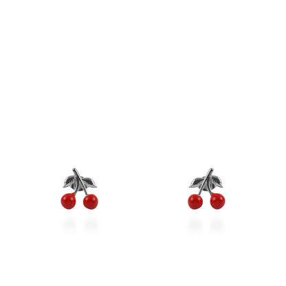 Σκουλαρίκια καρφωτά κερασάκια Mar and Mar Cherries (Silver) από ανοξείδωτο ατσάλι