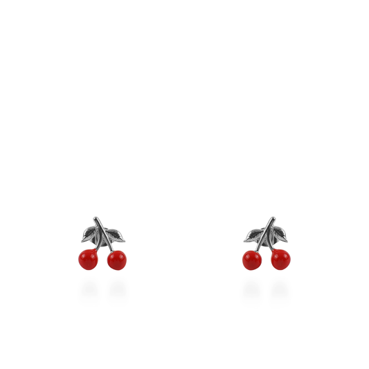 Σκουλαρίκια καρφωτά κερασάκια Mar and Mar Cherries (Silver) από ανοξείδωτο ατσάλι