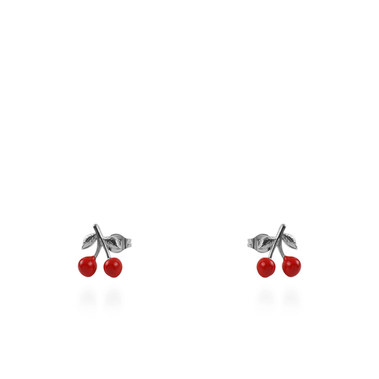 Σκουλαρίκια καρφωτά κερασάκια Mar and Mar Cherries (Silver) από ανοξείδωτο ατσάλι
