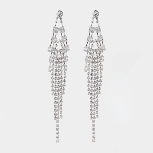 Σκουλαρίκια κρεμαστά με baguettes πέτρες ζιργκόν Javana (Silver)